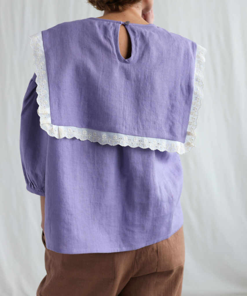 Oversized large collar lavender linen blouse AMELIA - Image 4