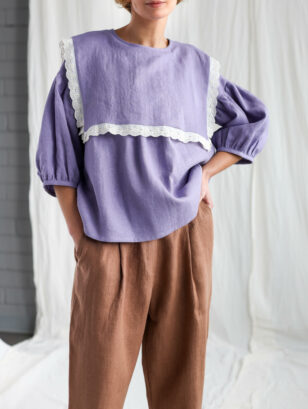 Oversized large collar lavender linen blouse | Dress | Lavender | Sustainable clothing | OffOn clothing