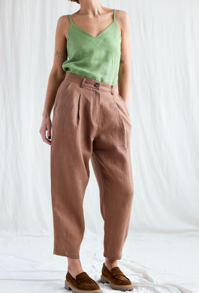 Boxy hazel linen tapered leg trousers | Trousers | Hazel | Sustainable clothing | OffOn clothing