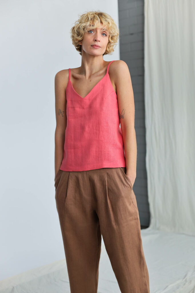 Coral linen loose fit slip top LUCA - Image 1