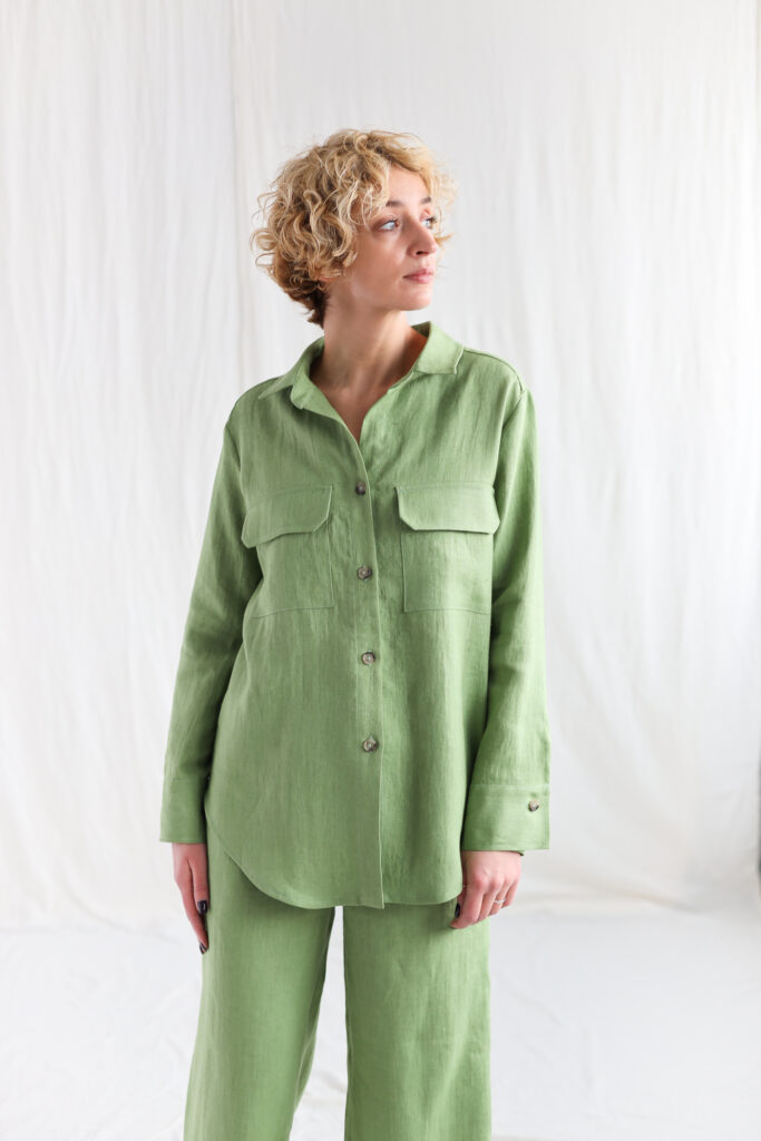 Oversize foliage linen long sleeve shirt RENA - Image 1