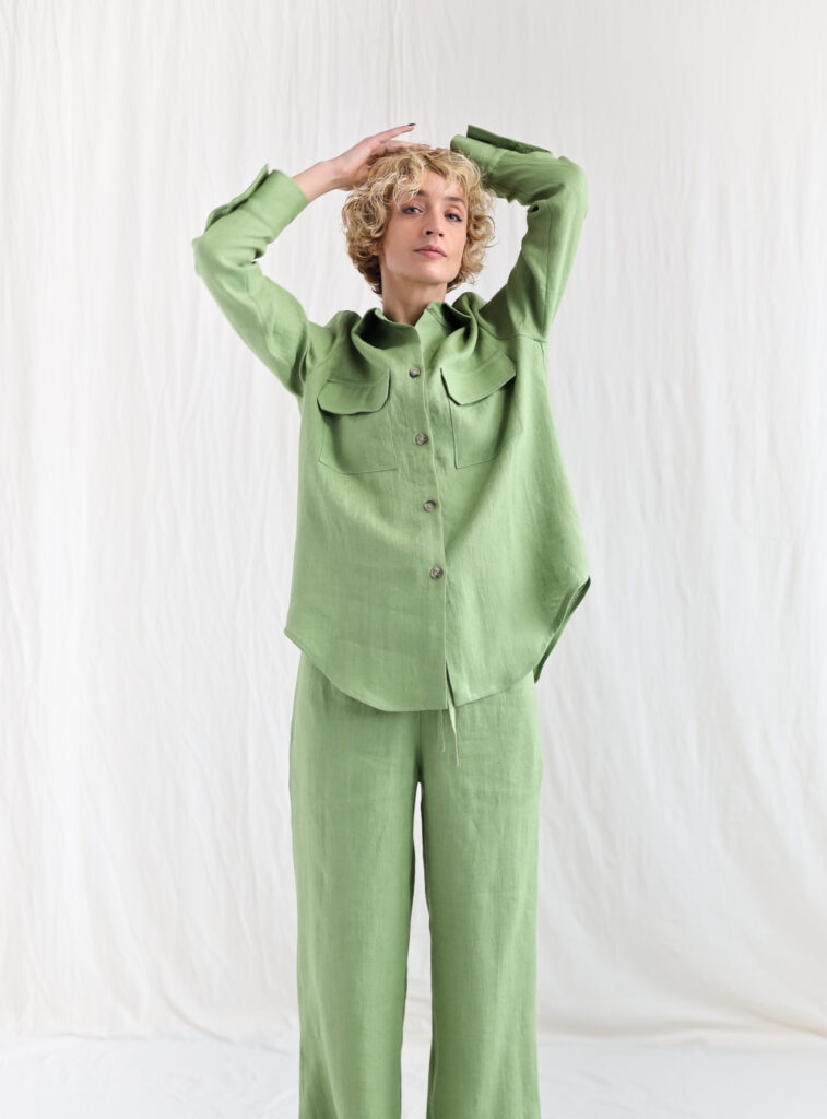 Oversize foliage linen long sleeve shirt RENA - Image 2