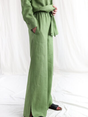 Linen palazzo elasticated waist pants | Trousers | Foliage | Sustainable clothing | OffOn clothing