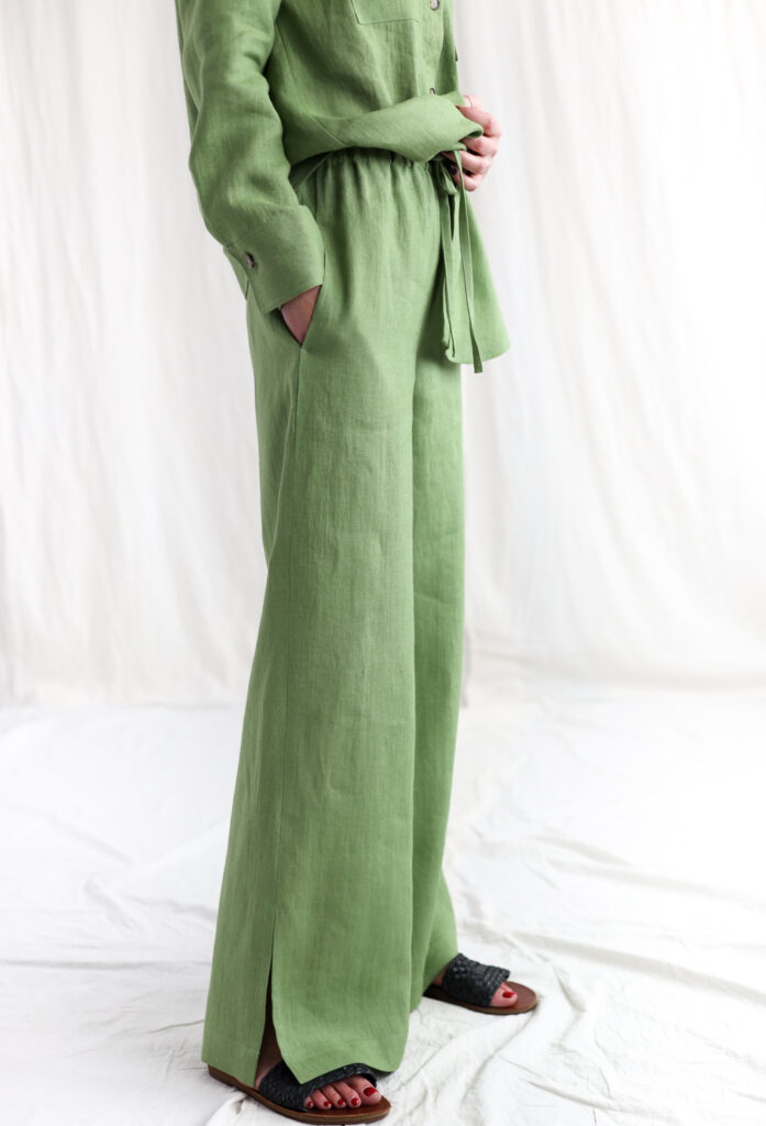 Linen palazzo elasticated waist pants | Trousers | Foliage | Sustainable clothing | OffOn clothing