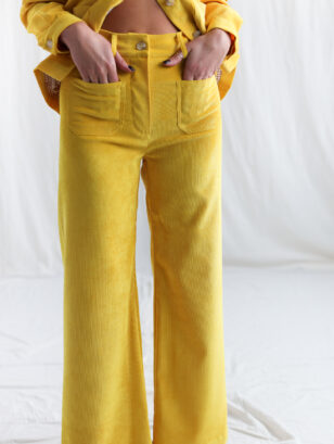 Vintage cut bright yellow needlecord culottes| Trousers | Sustainable clothing | OFFON Clothing