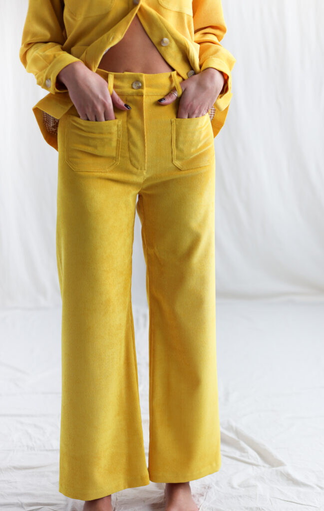 Vintage cut bright yellow needlecord culottes| Trousers | Sustainable clothing | OFFON Clothing