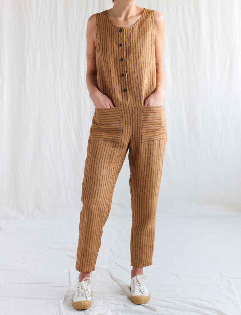 Sleeveless striped linen jumpsuit - Image 1