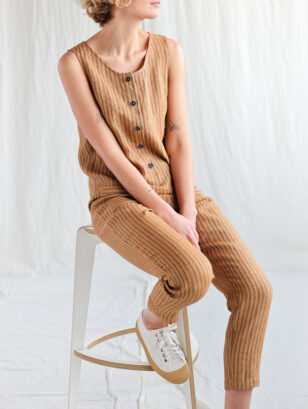 Sleeveless striped linen jumpsuit