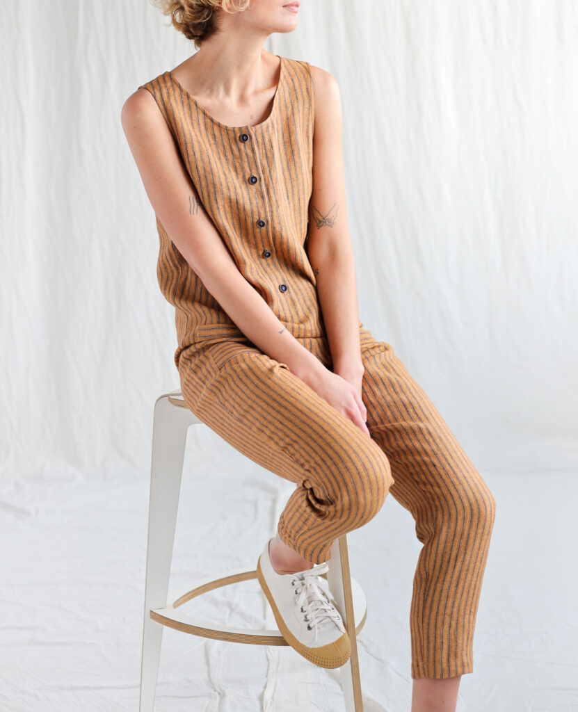 Sleeveless striped linen jumpsuit
