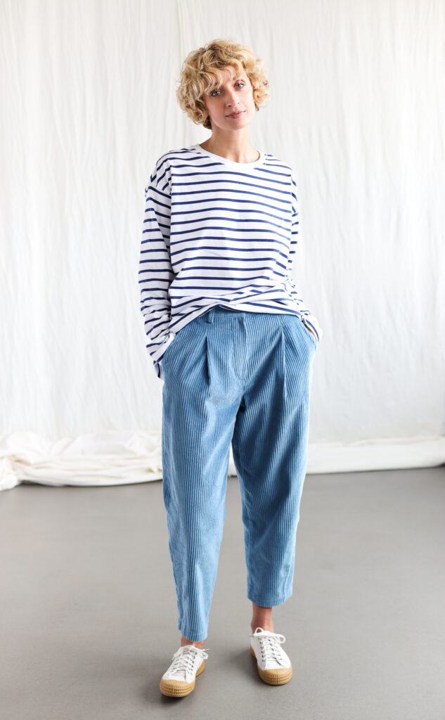 Boxy tapered leg wide wale cord trousers - Image 1