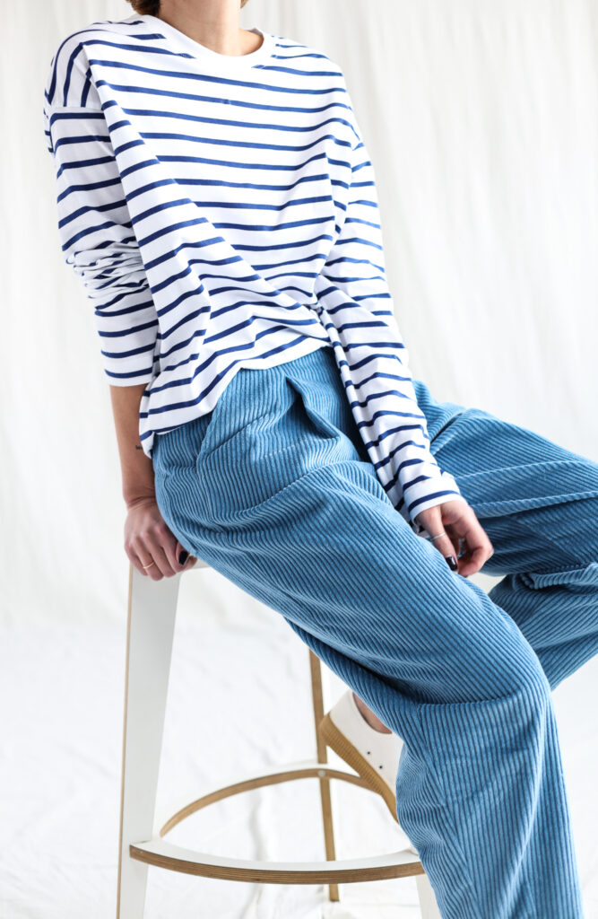 Boxy tapered leg wide wale cord trousers