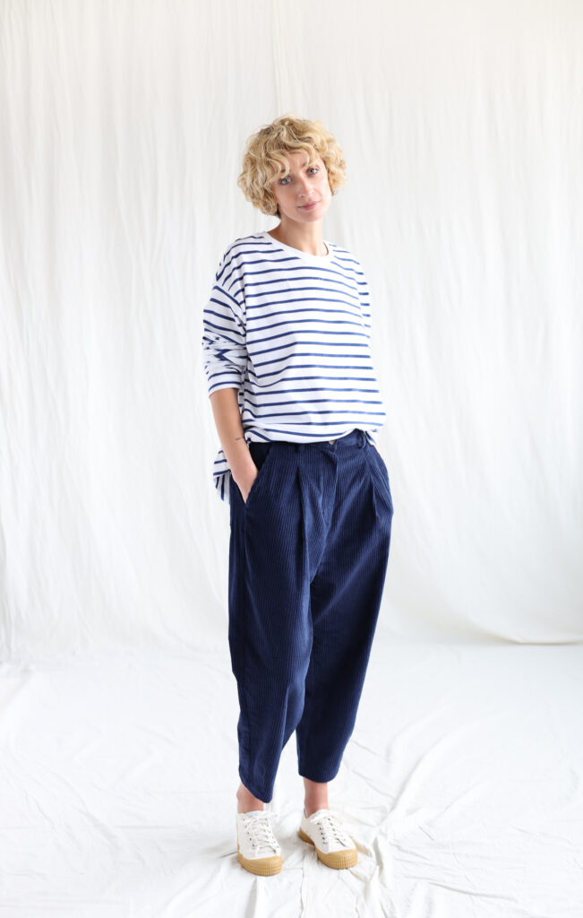 Boxy navy blue cord trousers - Image 1