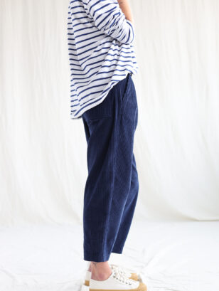 Boxy navy blue cord trousers
