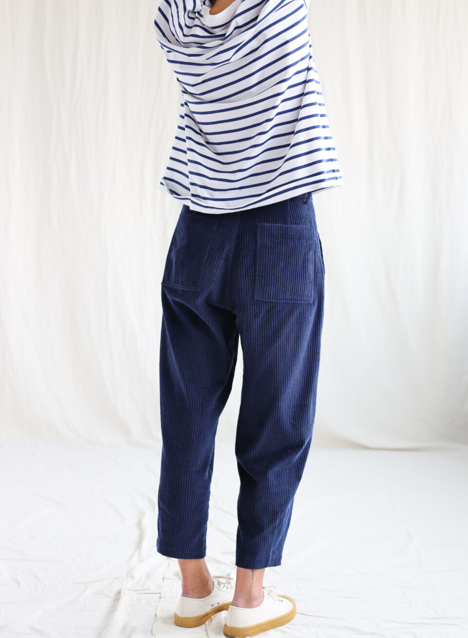 Boxy navy blue cord trousers - Image 2