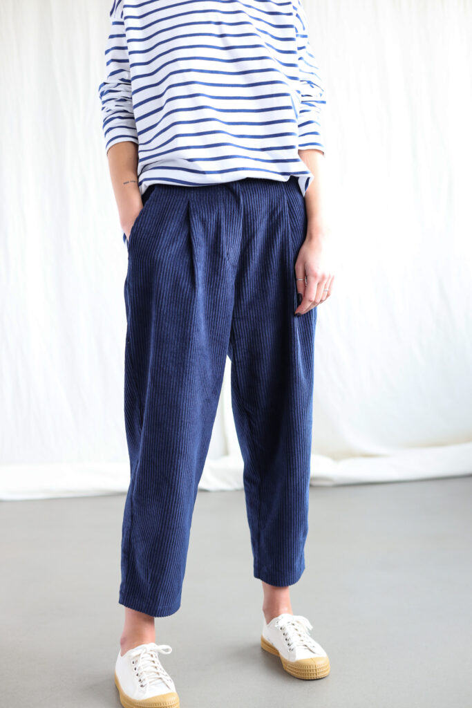 Boxy navy blue cord trousers - Image 3