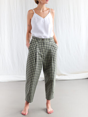 Boxy organic cotton gingham trousers