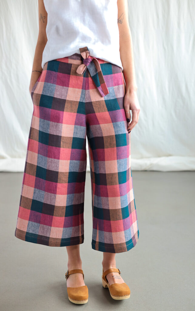 Wide leg checks linen summer culottes AURE - Image 1