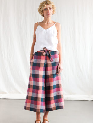 Wide leg checks linen summer culottes AURE