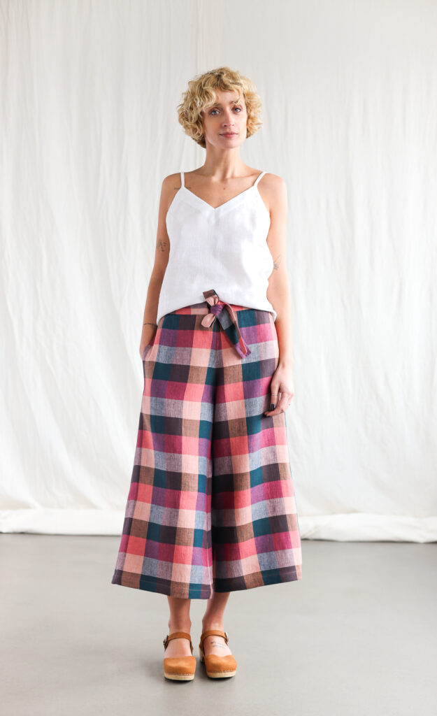 Wide leg checks linen summer culottes AURE