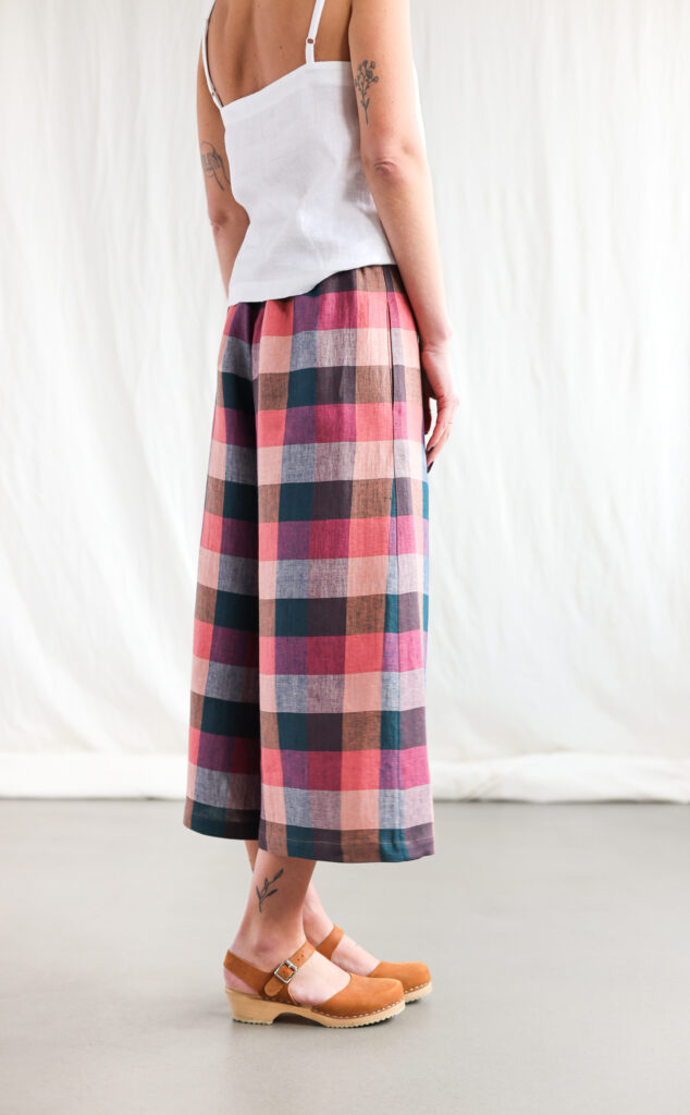 Wide leg checks linen summer culottes AURE - Image 2