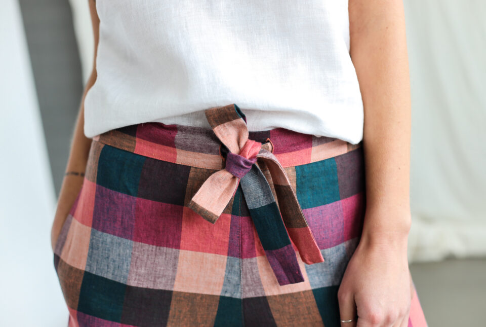 Wide leg checks linen summer culottes AURE - Image 3