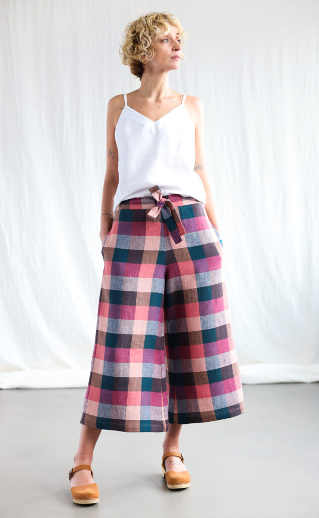 Wide leg checks linen summer culottes AURE - Image 4