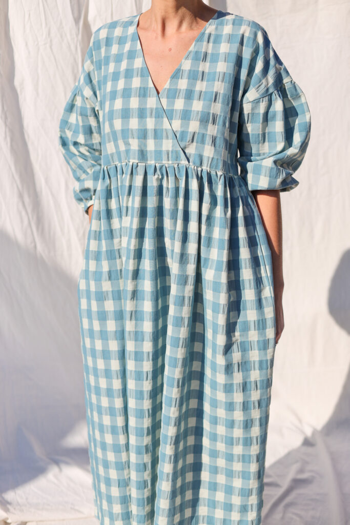Mint seersucker checks V-neckline dress - Image 3