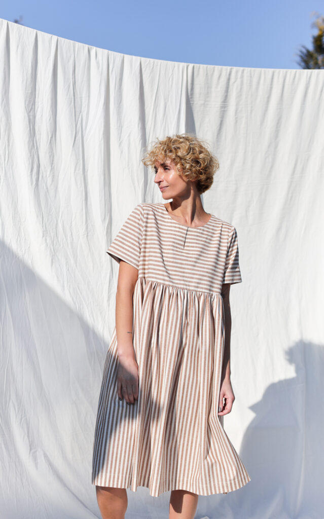 Striped organic cotton short sleeve midi dress - Image 2