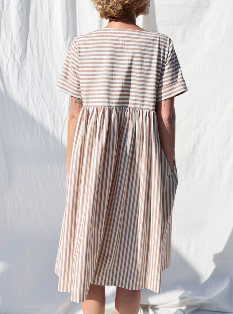 Striped organic cotton short sleeve midi dress - Image 3