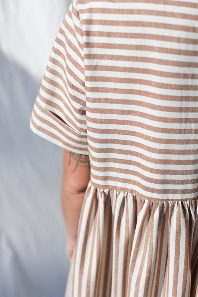 Striped organic cotton short sleeve midi dress - Image 4