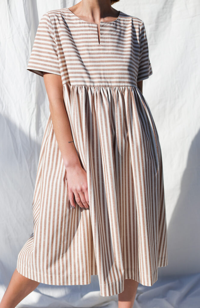 Striped organic cotton short sleeve midi dress - Image 1