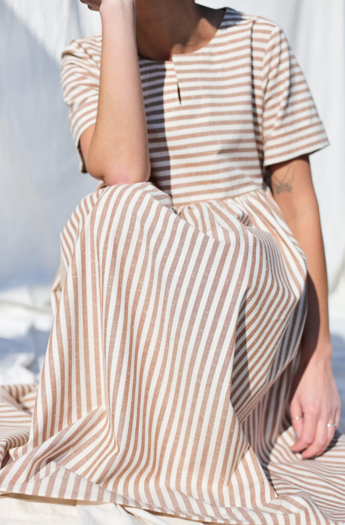 Striped organic cotton short sleeve midi dress - Image 5