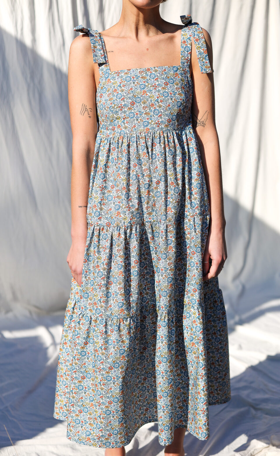Tie-strap floral Piccadilly poplin cotton summer dress ANOUK - Image 1