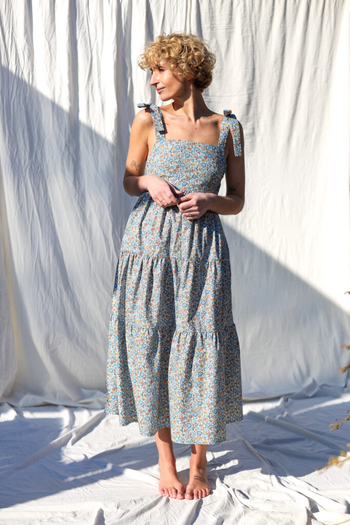 Tie-strap floral Piccadilly poplin cotton summer dress | Dress | Sustainable clothing | OffOn clothing