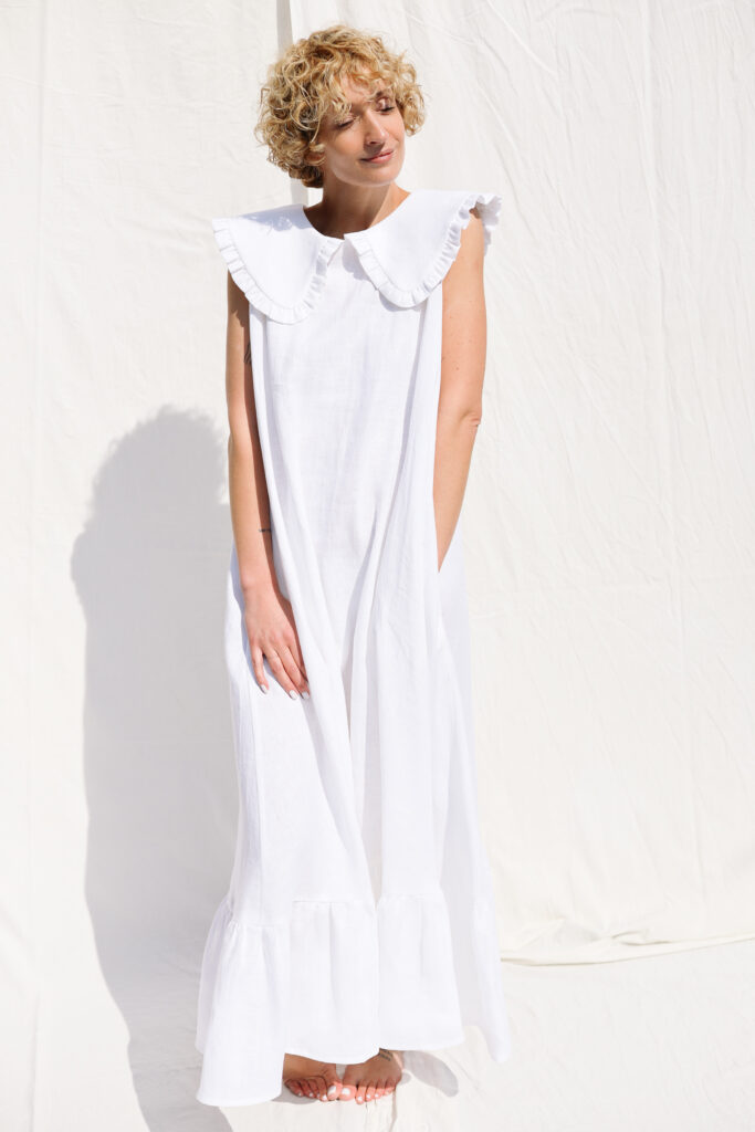Sleeveless puritan collar linen summer dress PHOEBE - Image 1