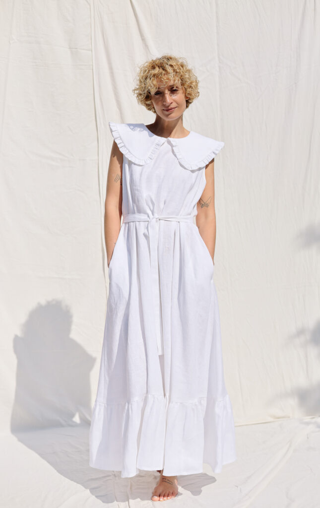 Sleeveless puritan collar linen summer dress PHOEBE | Dress | Sustainable clothing | OffOn clothing