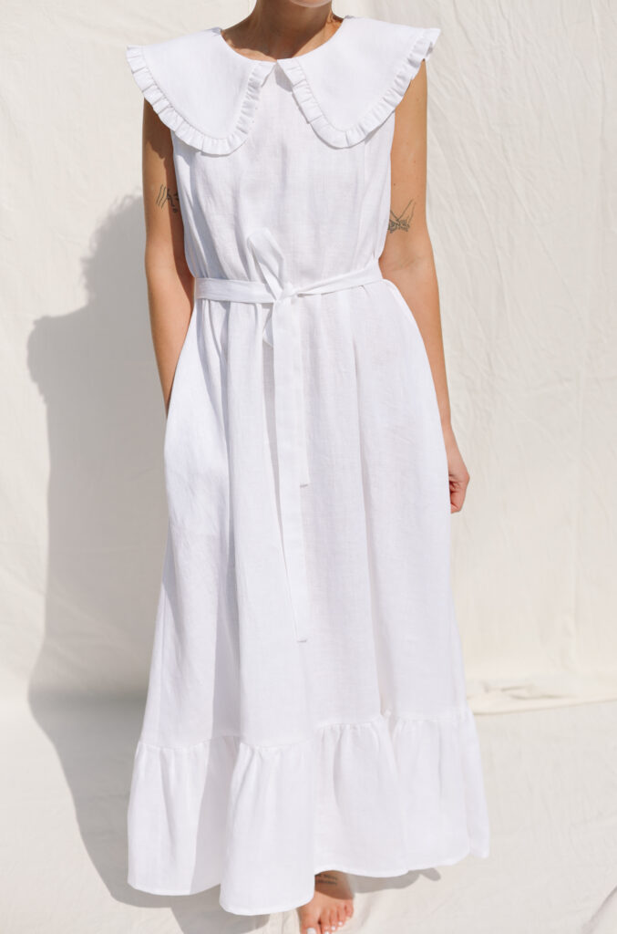 Sleeveless puritan collar linen summer dress PHOEBE - Image 3