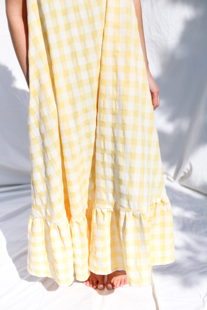 Collared sleeveless summer dress in yellow seersucker checks - Image 5