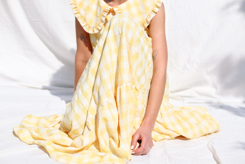 Collared sleeveless summer dress in yellow seersucker checks - Image 4