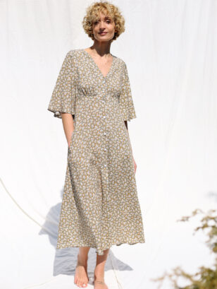 Bell sleeve floral summer dress ELISE | Dress | Sustainable clothing | OffOn clothing