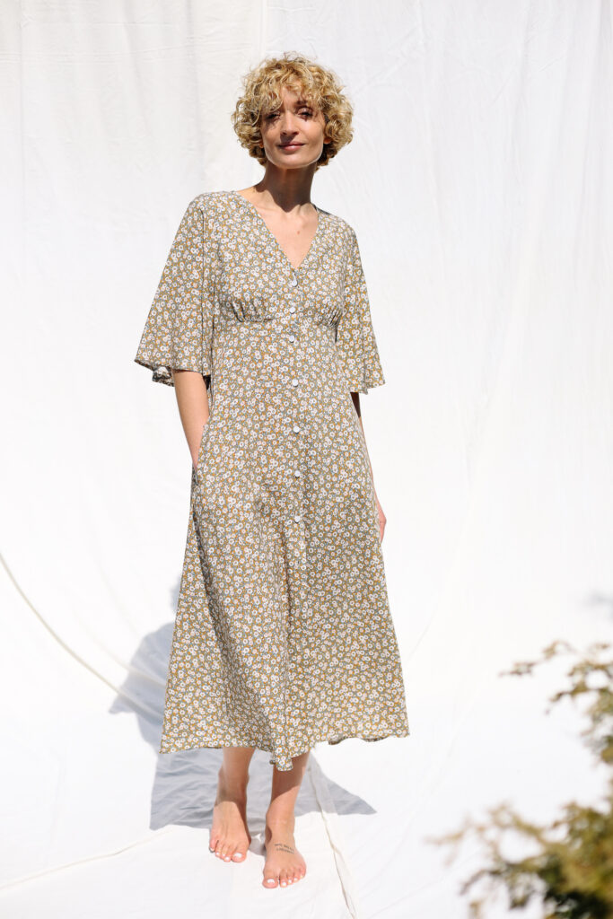 Bell sleeve floral summer dress ELISE | Dress | Sustainable clothing | OffOn clothing