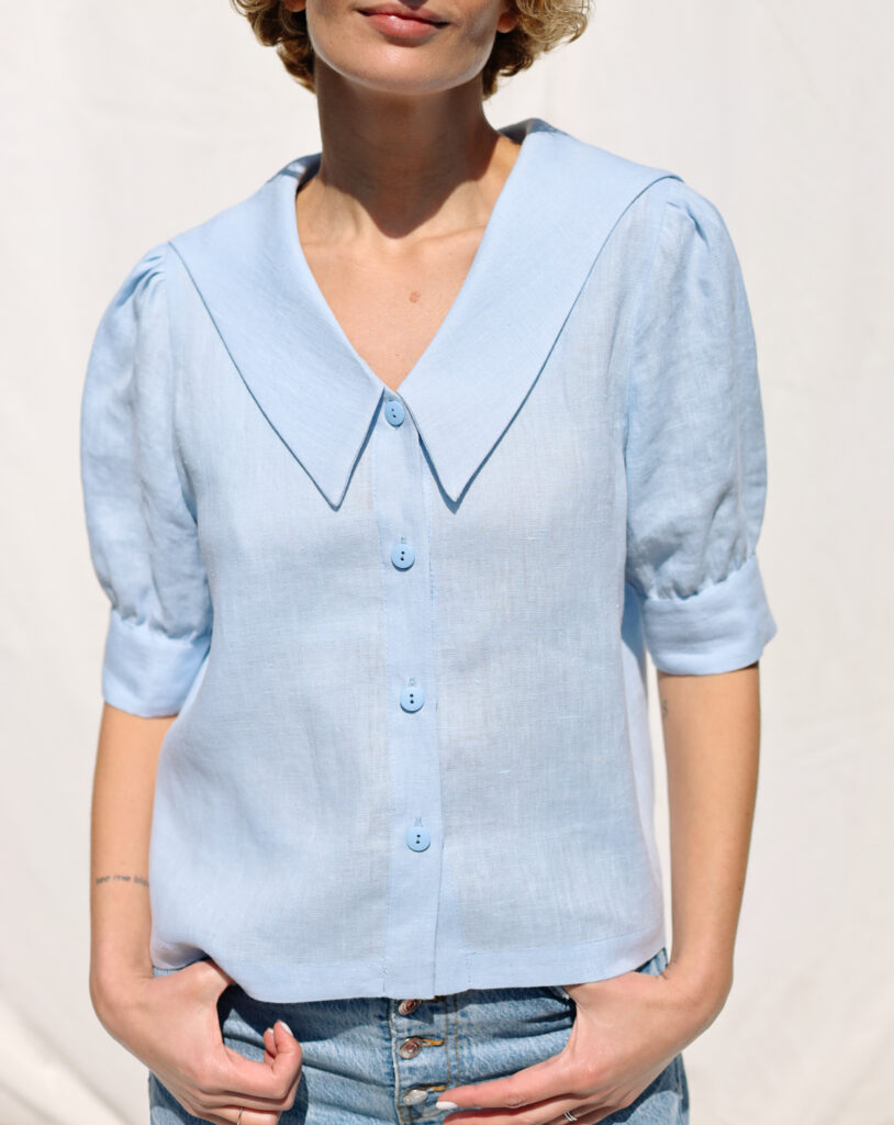 Linen sailor collar elegant top HALI - Image 1