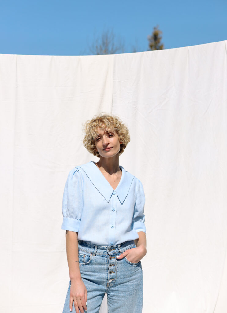 Linen sailor collar elegant top HALI | Top | Sustainable clothing | OffOn clothing