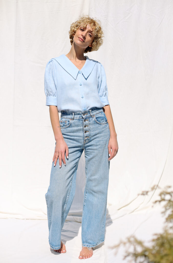Linen sailor collar elegant top HALI - Image 4