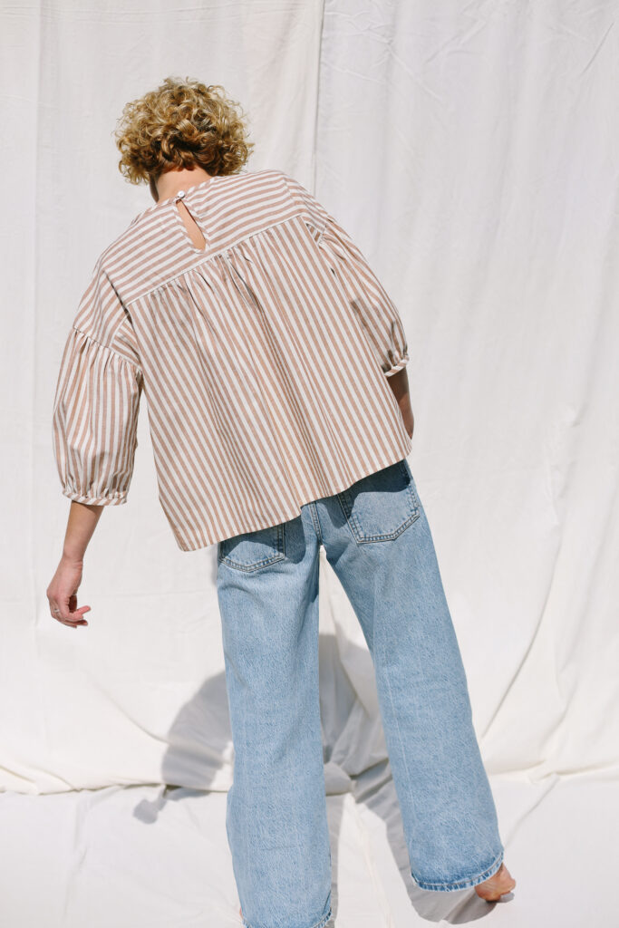 Dropped shoulders striped organic cotton blouse LIA - Image 3