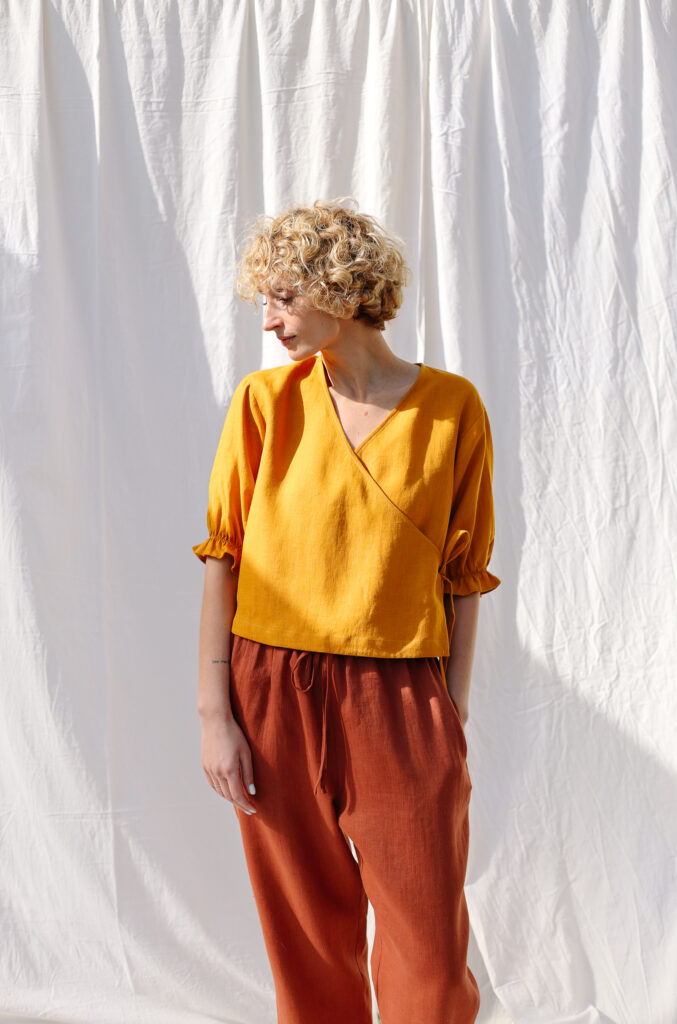 Linen cropped wrap blouse AGATE | Top | Sustainable clothing | OffOn clothing