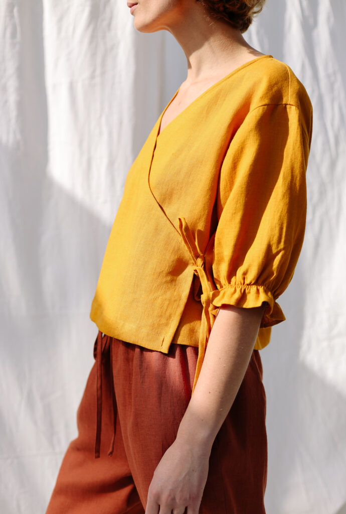 Linen cropped wrap blouse AGATE - Image 1
