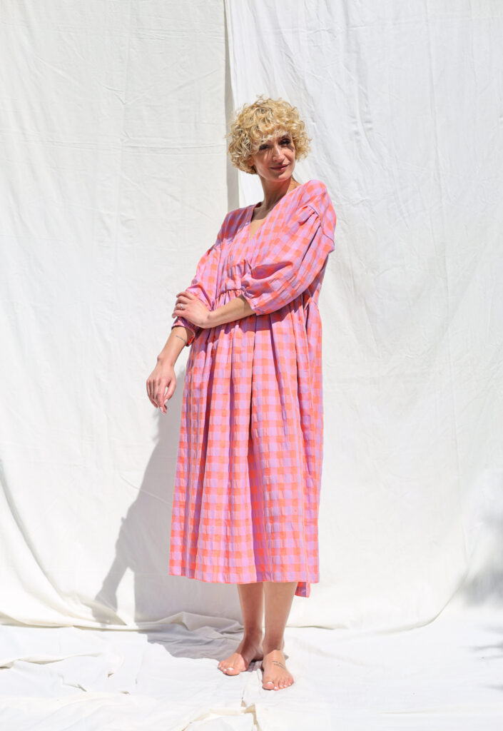 Seersucker checks dropped shoulders dress | Dress | Sustainable clothing | OffOn clothing