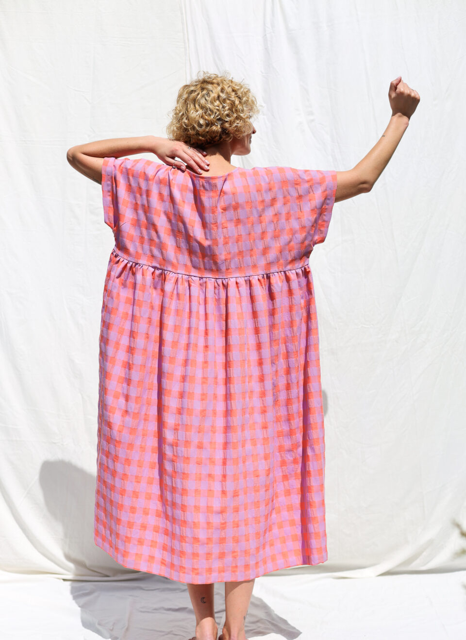 Oversized seersucker checks dress SILVINA - Image 1