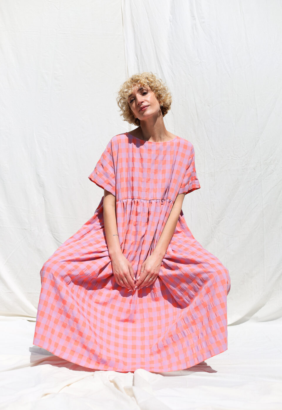 Oversized seersucker checks dress SILVINA - Image 3